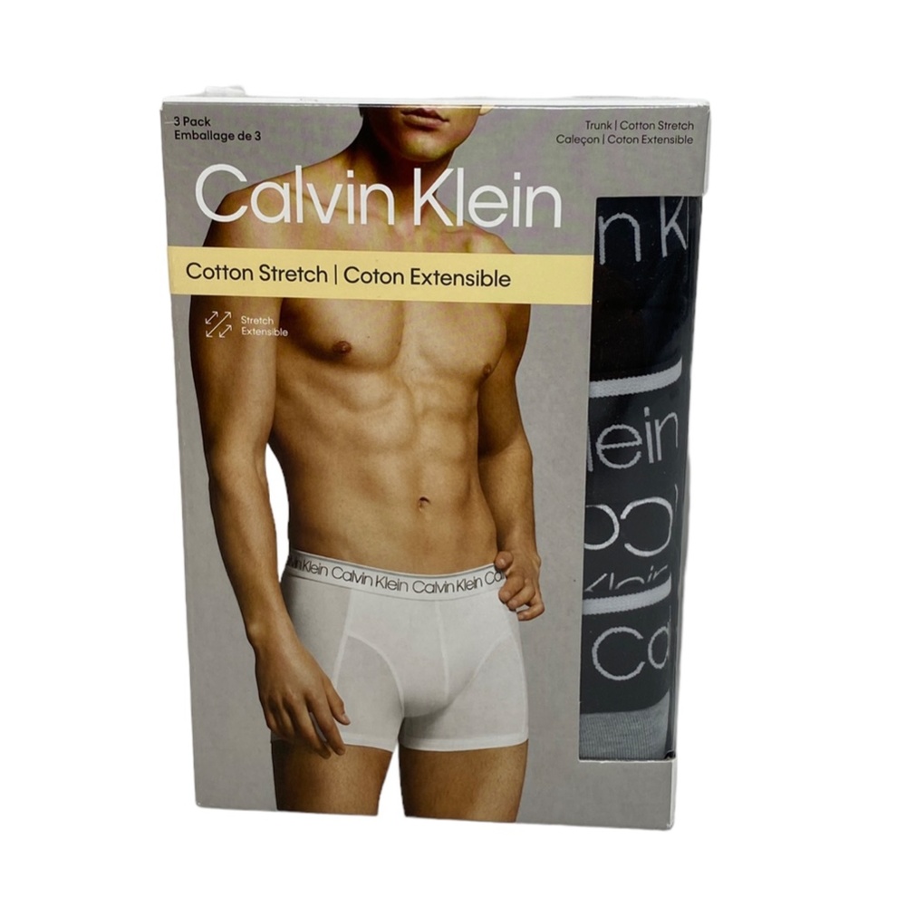 Calvin Klein Men’s Underwear 3-Pack Trunk Cotton Stretch Black Gray NB24210-005 - Picture 6 of 8